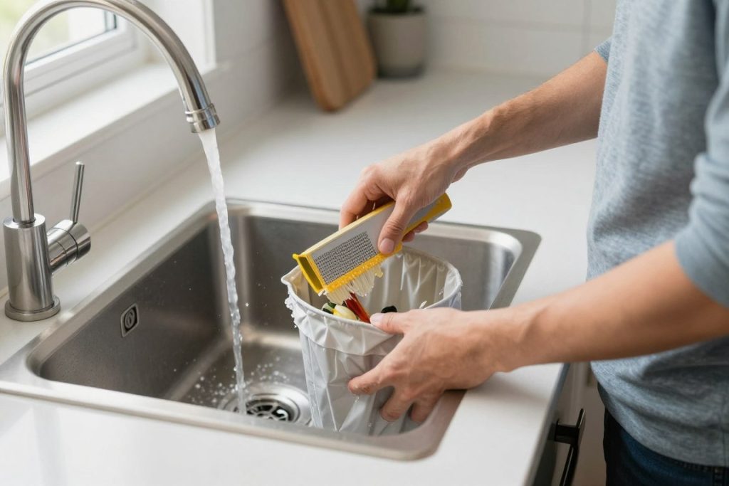 Homeowner practicing proper drain care habits