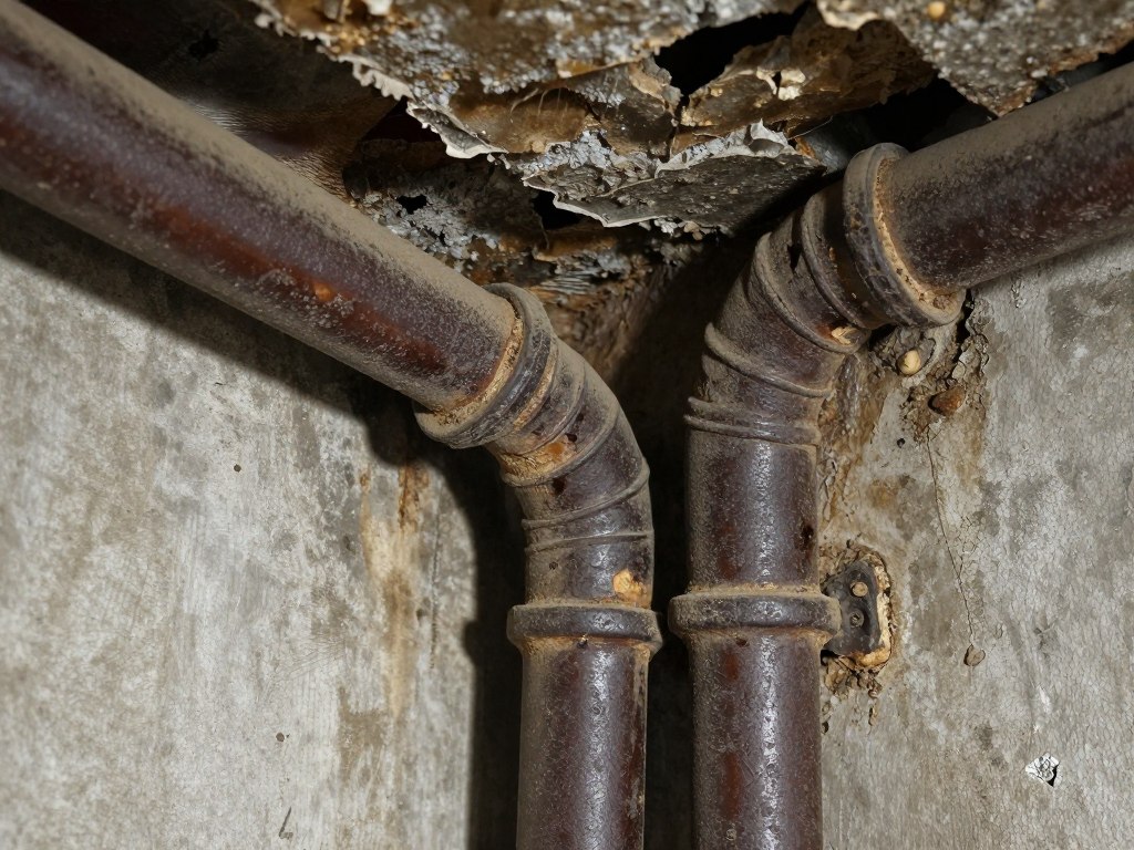 Old cast iron drain pipes in Fishtown basement