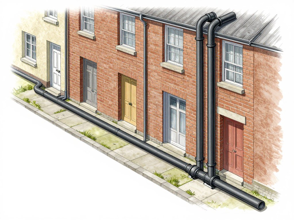 Shared sewer line diagram for Center City Philadelphia rowhouses