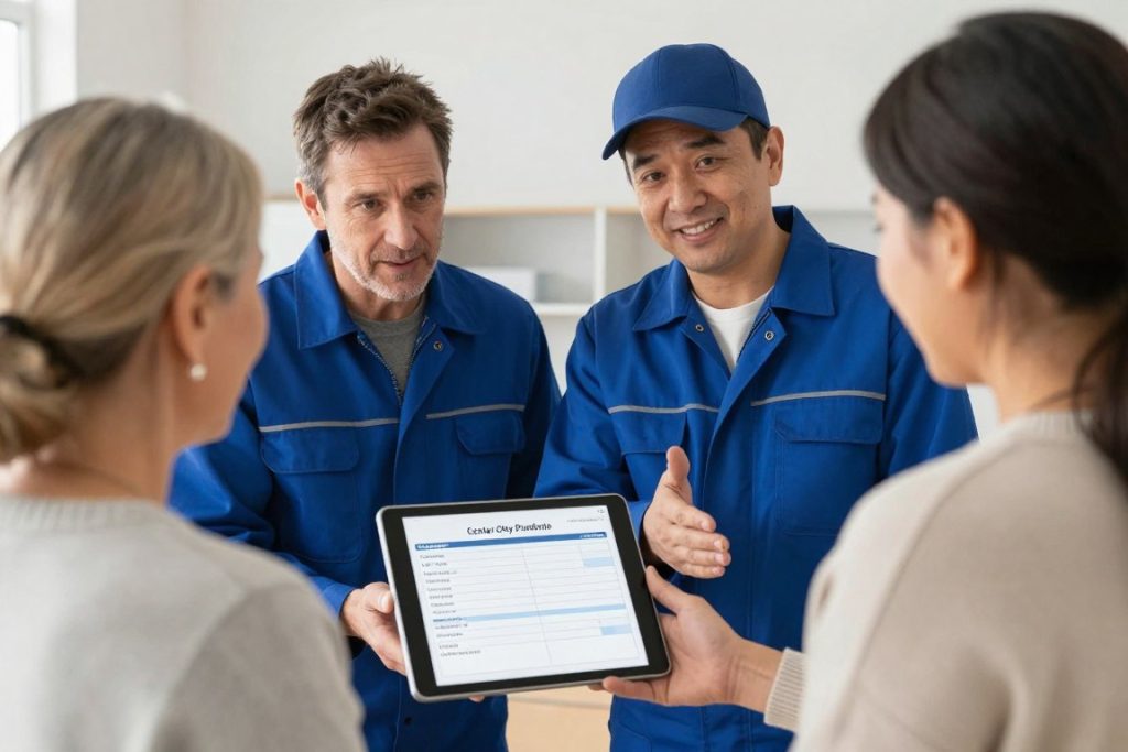 Transparent pricing discussion between plumber and homeowner