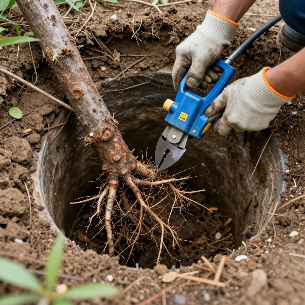 Tree root removal from drain line